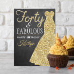 Forty & Fabulous 40th Birthday Card<br><div class="desc">Send a personalised birthday greeting with this elegant gold glitter dress forty and fabulous 40th birthday card. The name on the front can easily be personalised for that special person and the message on inside of the card can be personalised too.</div>