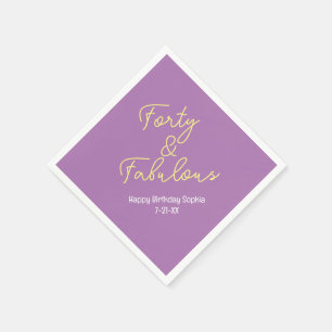 Forty & Fabulous, Birthday Name, Lavender/Yellow Napkin