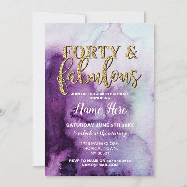 Forty & Fabulous Birthday Party Purple 40th Invite (Front)