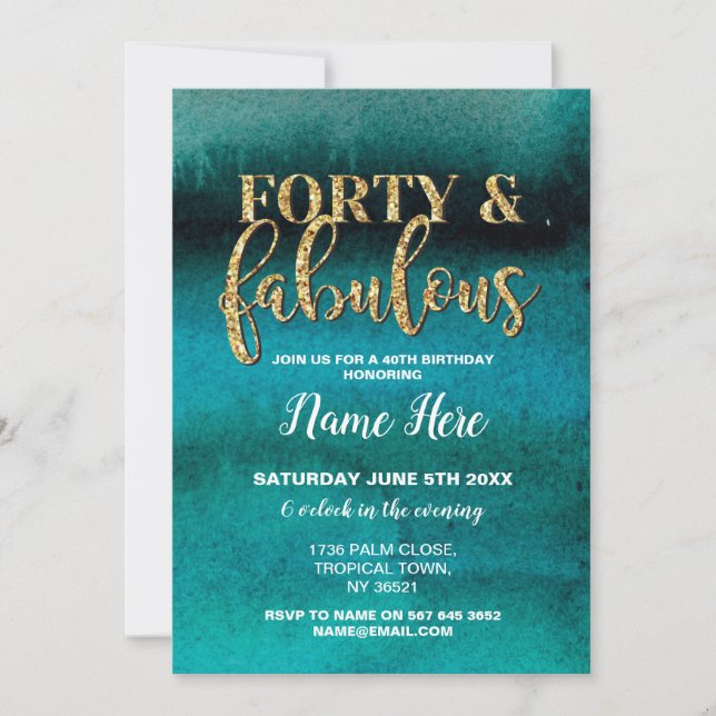 Forty & Fabulous Birthday Party Teal 40th Invite (Front)