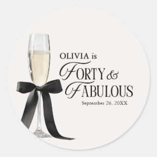 Forty & Fabulous Chic Champagne Bow 40th Birthday Classic Round Sticker