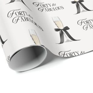 Forty & Fabulous Chic Champagne Bow 40th Birthday Wrapping Paper