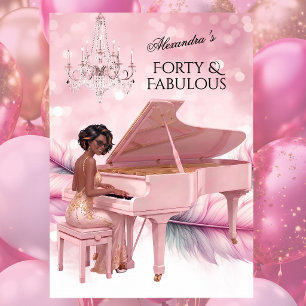 Forty Fabulous Elegant Birthday Pink White Piano  Invitation