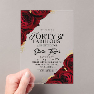 Forty & Fabulous Floral Elegant 40th Birthday Acrylic Invitations