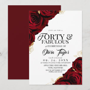 Forty & Fabulous Floral Rose Elegant 40th Birthday Invitation