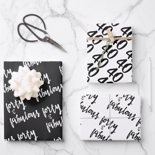 Forty & Fabulous - Fun 40th Birthday Wrapping Paper Sheet (Front)