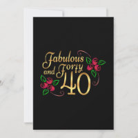 Forty Fabulous Gold Black Red Roses Birthday Card