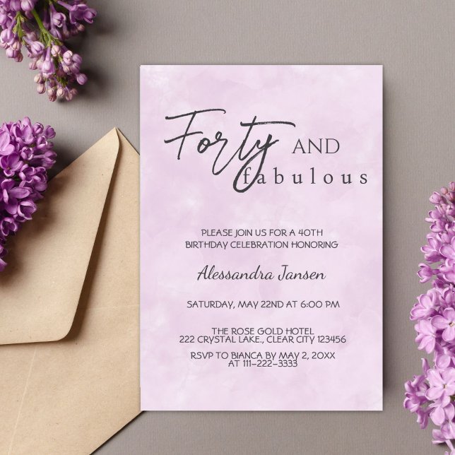 Forty & Fabulous Light Purple 40th Birthday Invitation (Creator Uploaded)