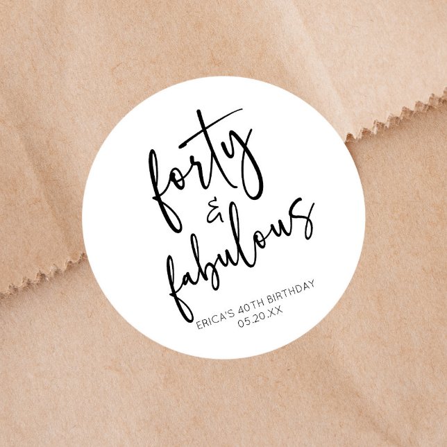 Forty & Fabulous Minimal 40th Birthday Party Classic Round Sticker (Creator Uploaded)