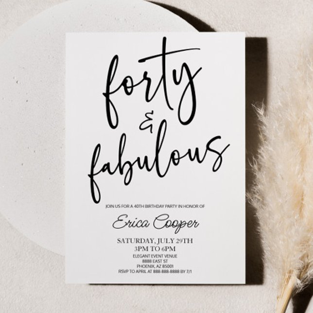 Forty & Fabulous Minimal 40th Birthday Party Invitation (Creator Uploaded)