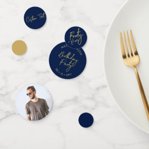 Forty Five   Gold & Navy Blue 45th Birthday Party Confetti