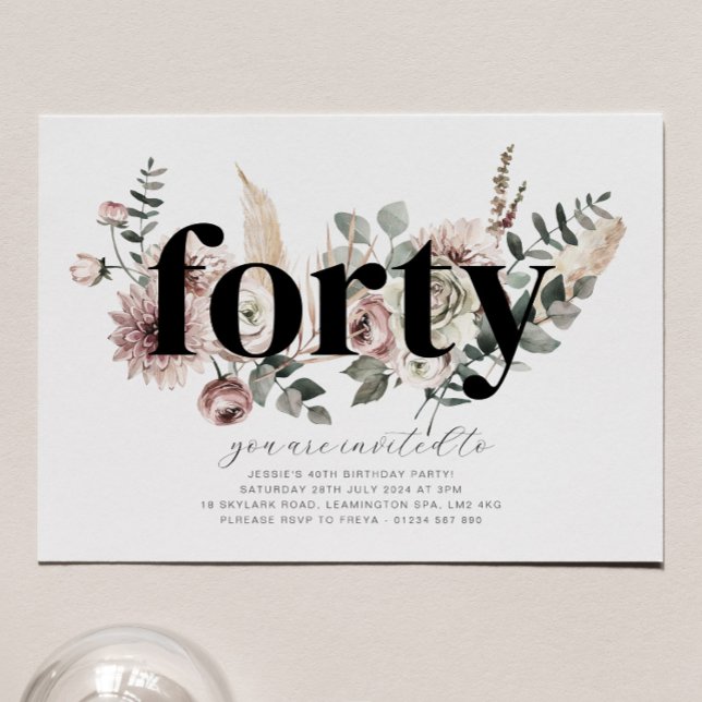 Forty Florals - 40th Birthday Invitation (Creator Uploaded)