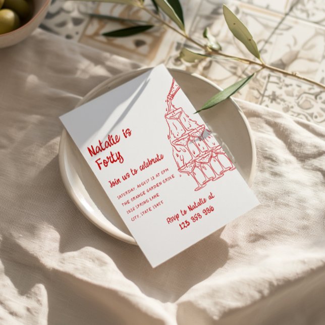 Forty Hand Drawn Champagne Tower 40th Birthday Invitation (Creator Uploaded)