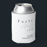 Forty Minimal 40th Birthday Party Favour Can Cooler<br><div class="desc">This is a modern, personalised 40th birthday party design. It is a minimal design, in stylish black and white typography. It has "Forty" and space you to add your name in stylish script typography and year established. Perfect for a cool and fun, 40th birthday party or celebration and ideal as...</div>