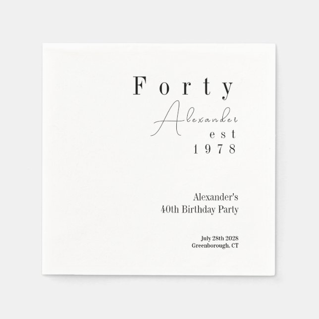 Forty Minimal 40th Birthday Party Napkin (Front)