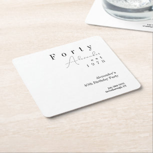 Forty Minimal 40th Birthday Party Square Paper Coaster
