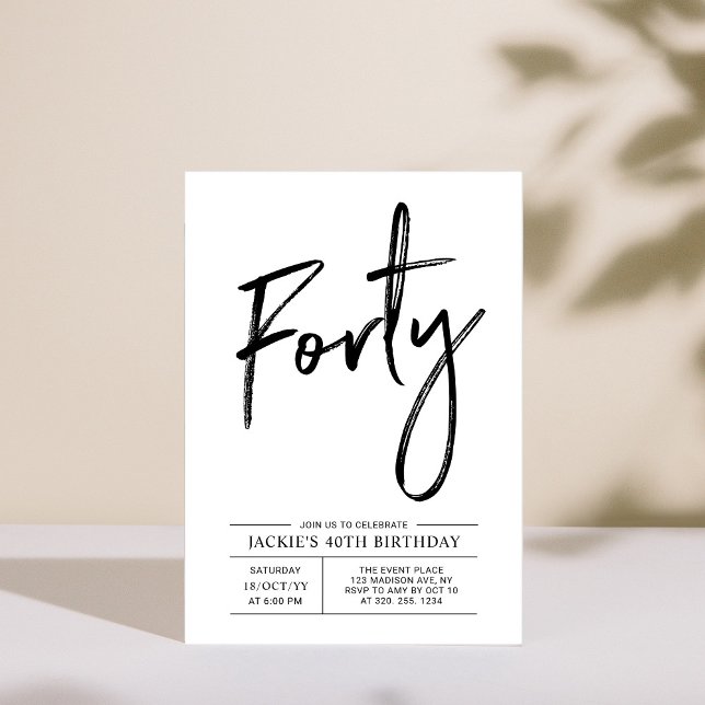 Forty | Modern 40th Birthday Party Invitation (Creator Uploaded)