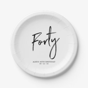 Forty Modern Lettering 40th birthday Paper Plates