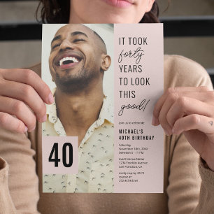Forty Modern Photo 40th Birthday Party Invitation