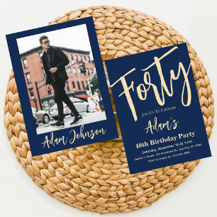 Forty Modern Script 40th Birthday Party Photo Invitation