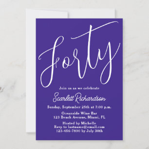 Forty Modern Script Purple 40th Birthday Party Invitation