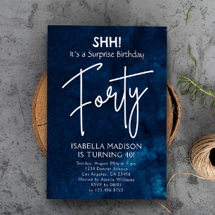 Forty Navy Blue 40th Birthday Surprise Party Invitation