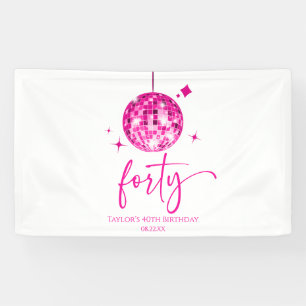 Forty Pink Disco Ball 40th Birthday Party Banner