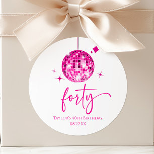 Forty Pink Disco Ball 40th Birthday Party Classic Round Sticker