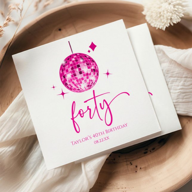 Forty Pink Disco Ball 40th Birthday Party Napkin (Creator Uploaded)