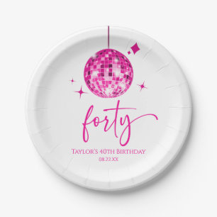 Forty Pink Disco Ball 40th Birthday Party Paper Plate
