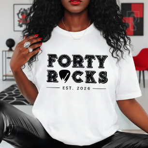 Forty Rocks Guitar Pick 40th Birthday Party T-Shirt