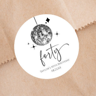 Forty Silver Disco Ball 40th Birthday Party Classic Round Sticker