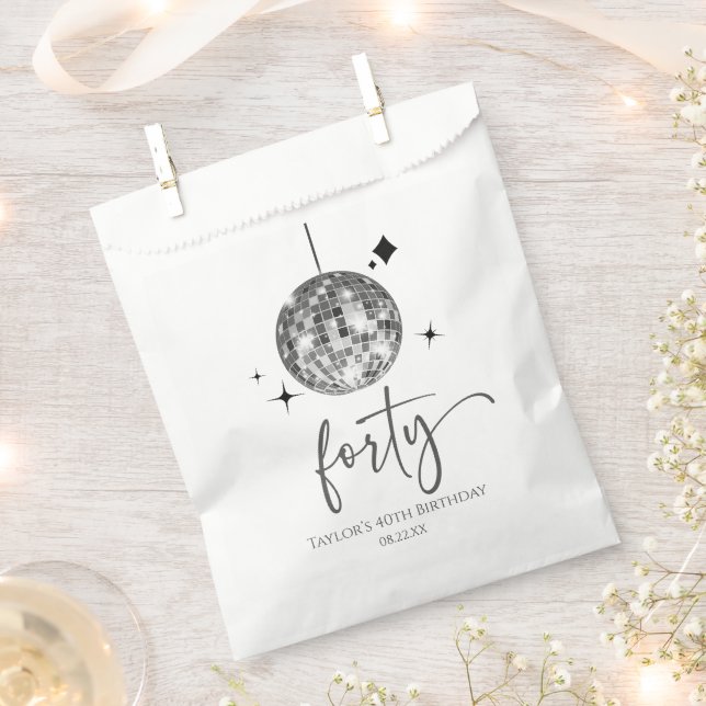 Forty Silver Disco Ball 40th Birthday Party Favour Bags (Clipped)
