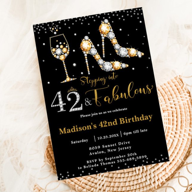 Forty Two & Fabulous High Heel Bubbly 42 Birthday Invitation (Creator Uploaded)