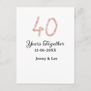 Forty years together black pink glitter bold lette postcard