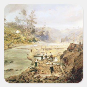 Fortyniners' washing gold from the Calaveres Square Sticker
