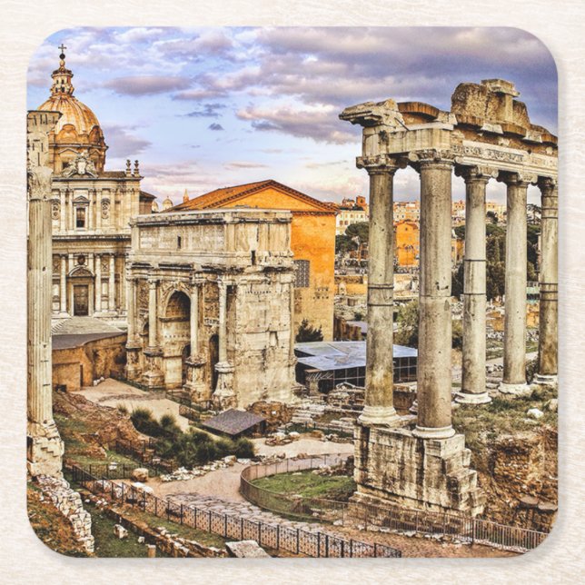Forum Romanum per Orarium Square Paper Coaster (Front)