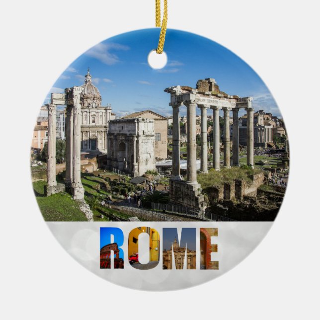 Forum Ruins Rome Italy Travel Photo Christmas Ceramic Tree Decoration (Front)