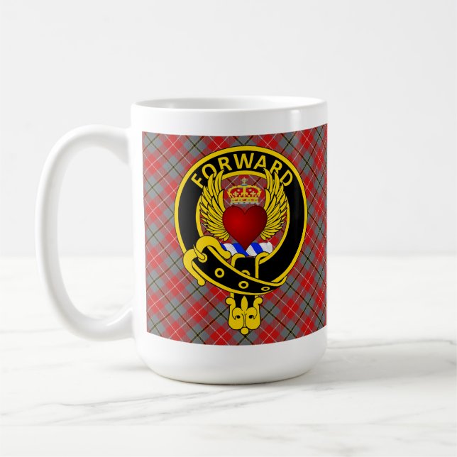 "FORWARD" Winged Heart Red Douglas Tartan Mug (Left)