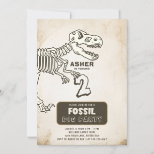Fossil Dig Dinosaur Birthday Party Invitation