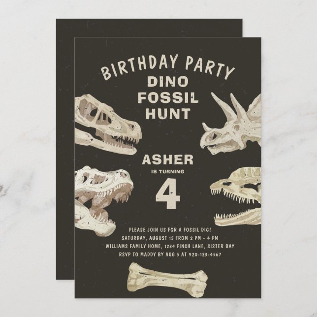  Fossil Dinosaur Birthday Party Invitation (Front/Back)