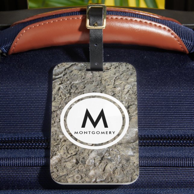 Fossil Hash Limestone Monogram Luggage Tag (Front Insitu 2)