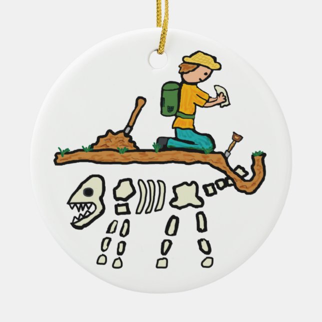 Fossil Hunting Ceramic Tree Decoration (Front)