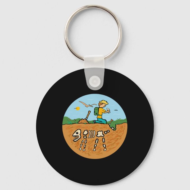 Fossil Hunting Dinosaur Bones Paleontologist Fossi Key Ring (Front)