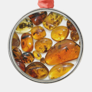 Fossil inclusions in Oligocene Dominican amber Metal Tree Decoration