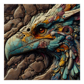 Fossil Of An Extinct Bird In Rocks - AI Art Poster