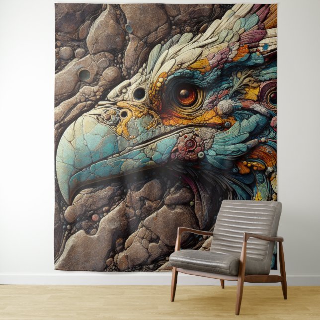 Fossil Of An Extinct Bird In Rocks - AI Art Tapestry (In Situ)