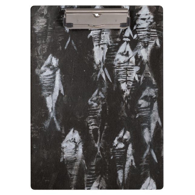 Fossil White Fish on Black Background Clipboard (Front)