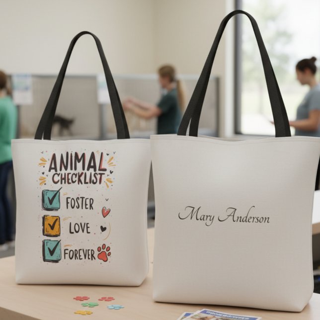 Foster Checklist Tote Bag–Shelter Volunteer Gift (Personalized Animal foster tote bag)