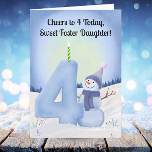 Foster Daughter 4th Birthday Snowman Snowy Four Card